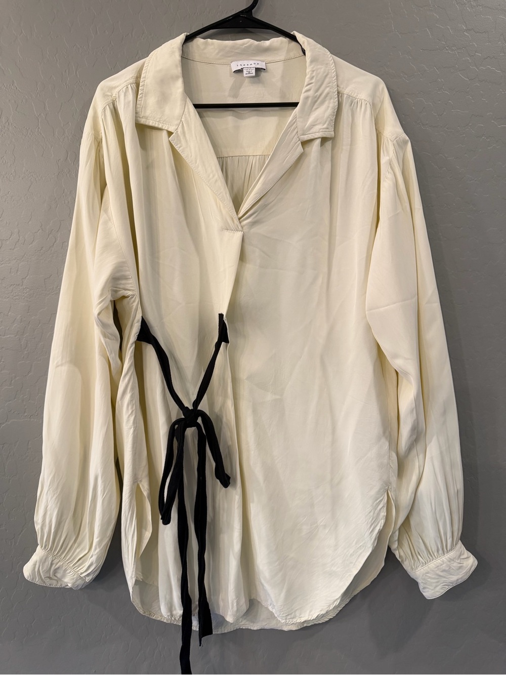 Topshop Cream Tunic Blouse with Black Side Ties